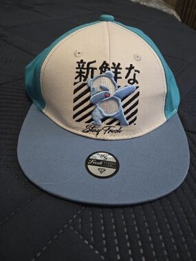 Stay Fresh Blue & Cream Embroidered Snapback Hat #403